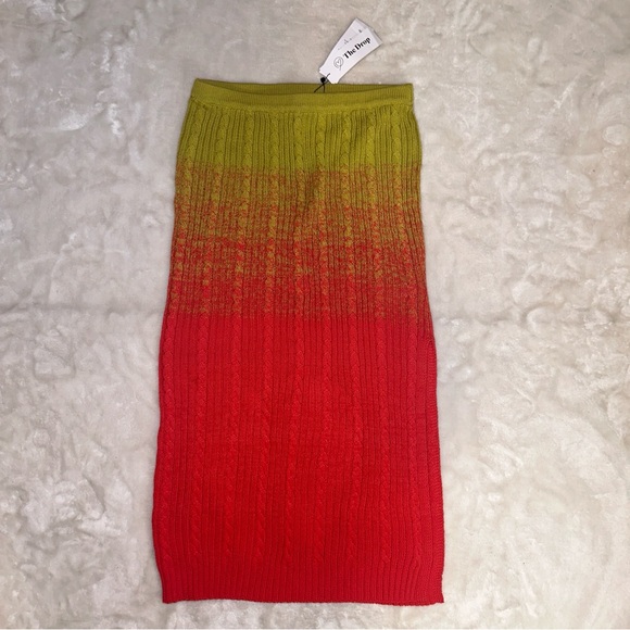 NWT The Drop Lola Red & Green Ombre Knit Midi Ribbed Skirt Size XS - Picture 2 of 10
